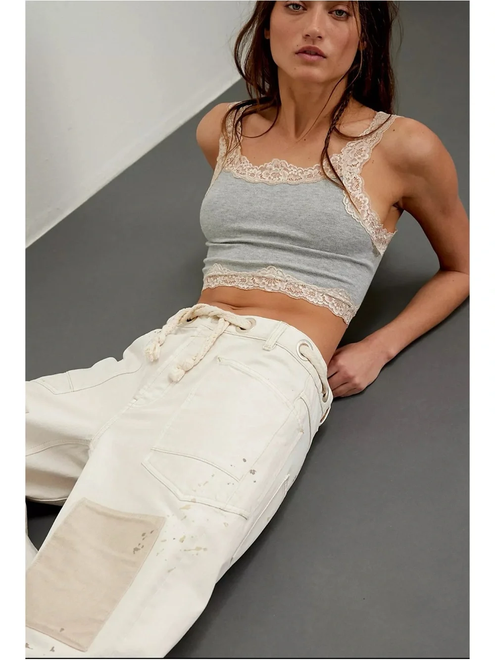 Free People We The Free Moxie Pull-On Barrel Jeans Cream White Paint 27